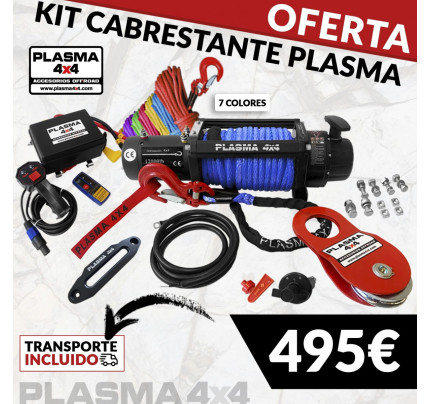 KIT CABESTRANTE 12000LBS FIBRA 12V + POLEA REENVIO + KIT CORTACORRIENTES DE REGALO